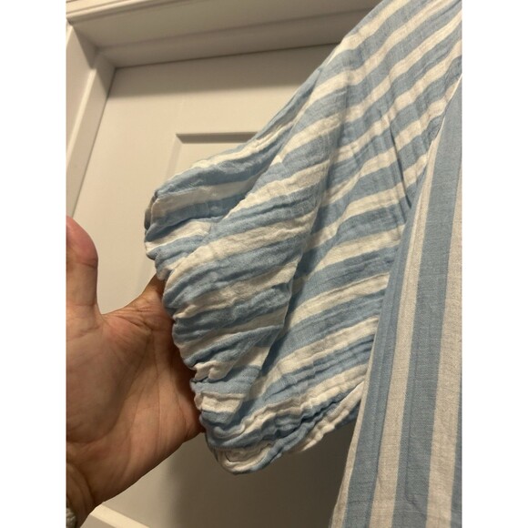 OLD NAVY Blue & White Stripe Gauze Dress Puff Sleeve Size XS Game Day Teacher - Picture 6 of 7
